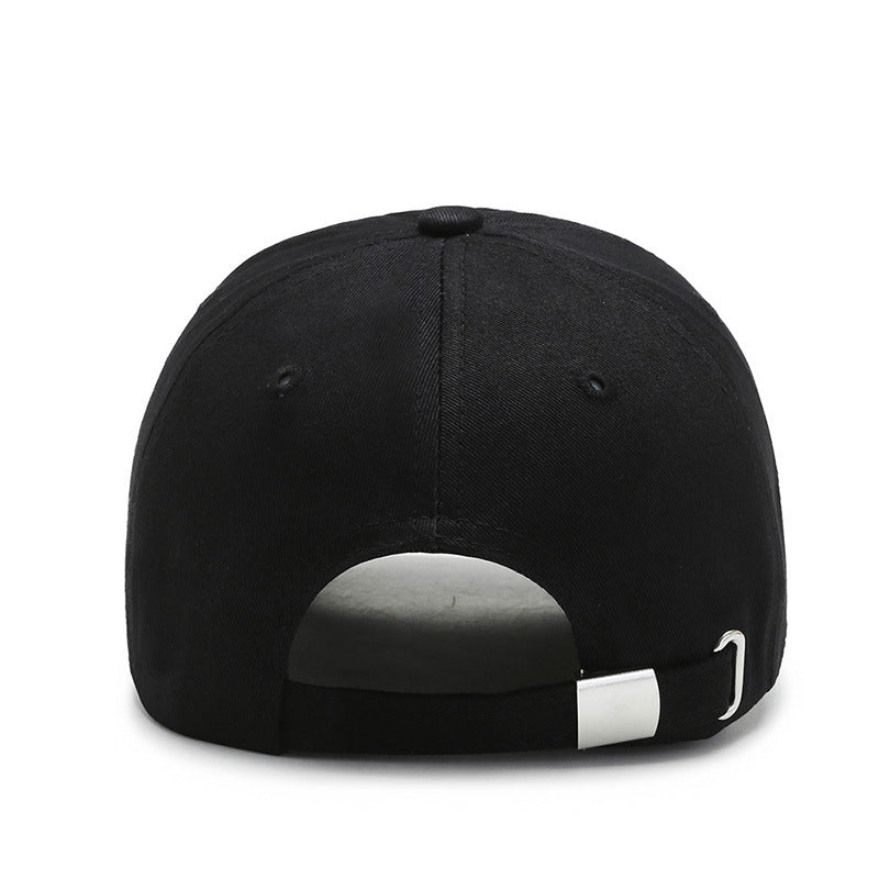 Back view of four seasons baseball cap, black cotton polyester design with adjustable strap.