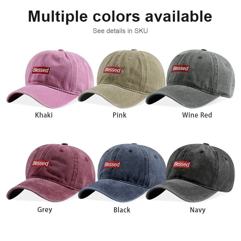 Vintage Washed Blessed Embroidered Baseball Cap Adjustable Unisex Streetwear Dad Hat | Silver Fox Sales