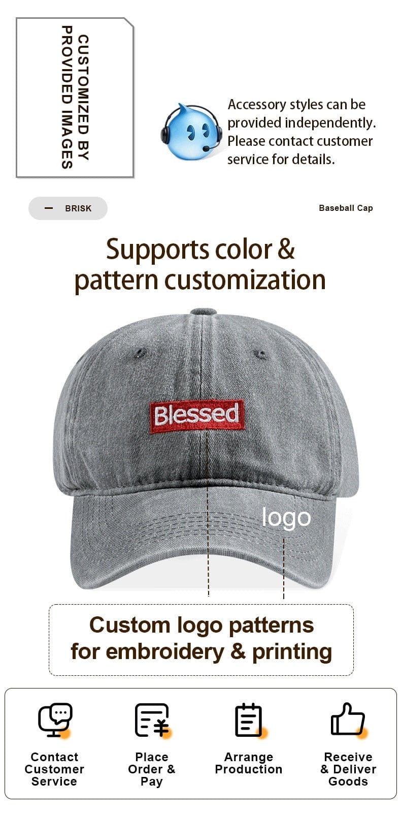 Vintage Washed Blessed Embroidered Baseball Cap, adjustable unisex embroidered dad hat with custom logo patterns.
