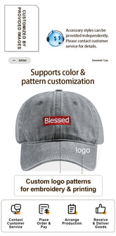 Vintage Washed Blessed Embroidered Baseball Cap, adjustable unisex embroidered dad hat with custom logo patterns.