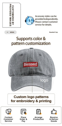 Vintage Washed Blessed Embroidered Baseball Cap, adjustable unisex embroidered dad hat with custom logo patterns.
