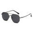 polarized fashion sunglasses in a polygon style with a black-gray lens and stainless steel frame