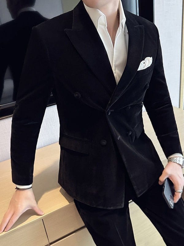 Men's Double-Breasted Velvet Two-Piece Suit | Silver Fox Sales