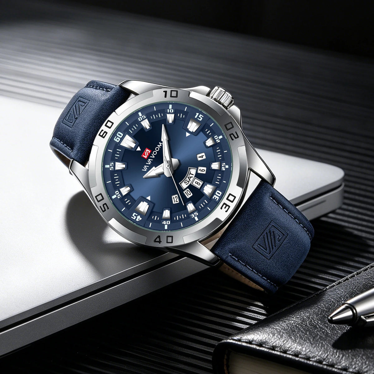 Men’s Business Quartz Watch – Leather Strap & Day-Date Display