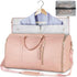Large capacity travel duffle bag in pink with garment compartment, perfect for stylish and organized leisure travel.