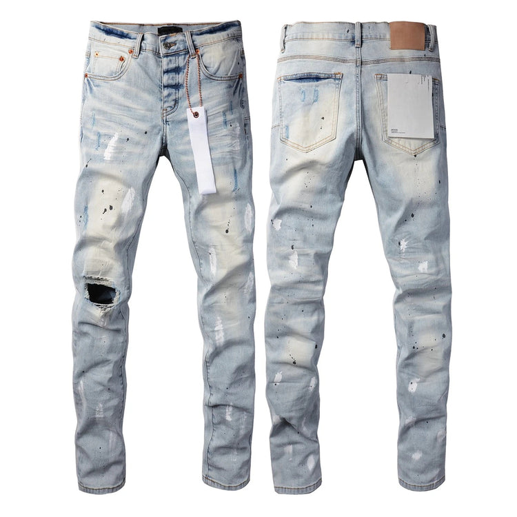Shanxi Stretchy Slim Straight Pants featuring distressed details, perfect for casual wear in slim straight pants for men.