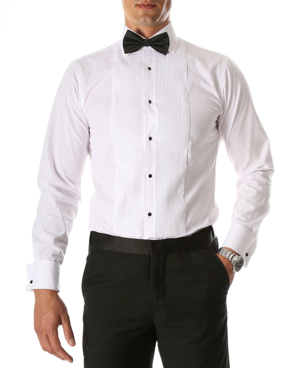 Men's White Slim Fit Tuxedo Shirt – Pique Bib, Lay-Down Collar | Ferrecci Paris