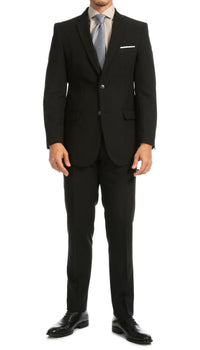Paul Lorenzo Men's Black Slim Fit 2-Piece Suit - Notch Lapel, Flat Front Pants