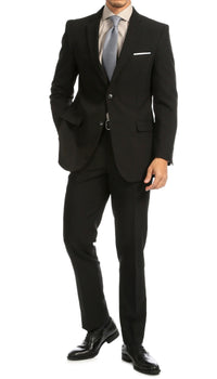 Paul Lorenzo Men's Black Slim Fit 2-Piece Suit - Notch Lapel, Flat Front Pants