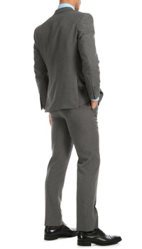 Paul Lorenzo Men's Heather Grey Slim Fit 2-Piece Suit - Notch Lapel, Flat Front Pants