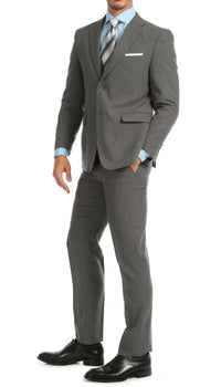 Paul Lorenzo Men's Heather Grey Slim Fit 2-Piece Suit - Notch Lapel, Flat Front Pants