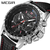 Men's Chronograph-Style Quartz Watch – Luminous Hands, Leather Strap
