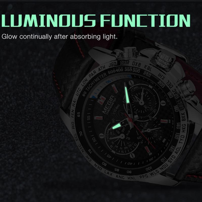 Men's Chronograph-Style Quartz Watch – Luminous Hands, Leather Strap