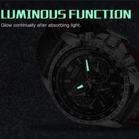 Men's Chronograph-Style Quartz Watch – Luminous Hands, Leather Strap