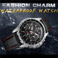Men's Chronograph-Style Quartz Watch – Luminous Hands, Leather Strap