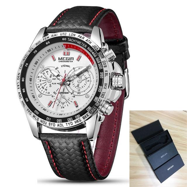 Men's Chronograph-Style Quartz Watch – Luminous Hands, Leather Strap
