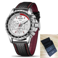 Men's Chronograph-Style Quartz Watch – Luminous Hands, Leather Strap