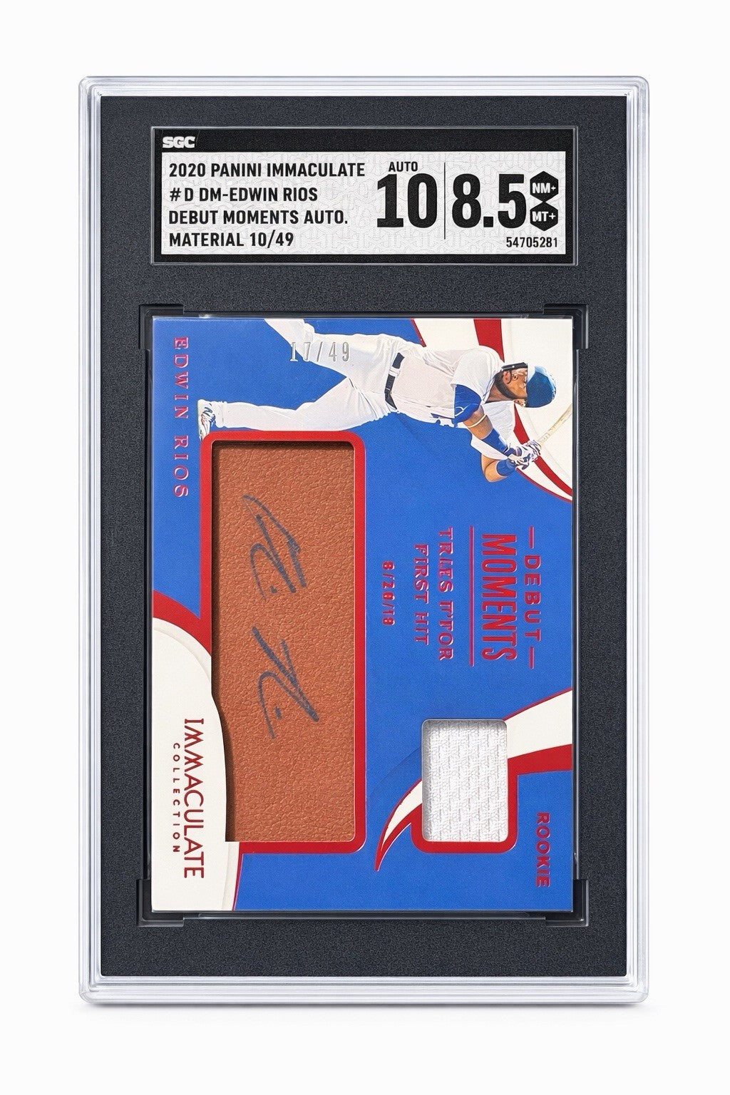 Edwin Rios 2020 Immaculate auto patch /49 SGC 8.5