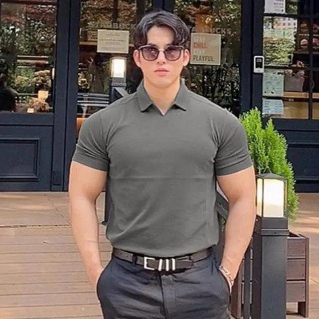 Men Gyms Fitness Modern Short Sleeve T-Shirt Male Bodybuilding Workout Polo Tees Tops Clothes Men's Muscle T-Shirt Plus Size Short Sleeve Polo