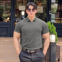 Men Gyms Fitness Modern Short Sleeve T-Shirt Male Bodybuilding Workout Polo Tees Tops Clothes Men's Muscle T-Shirt Plus Size Short Sleeve Polo
