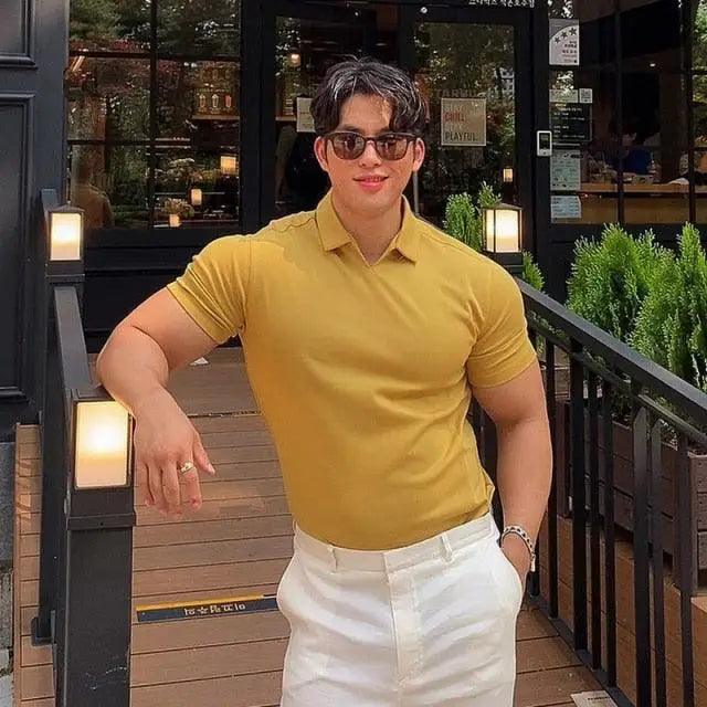 Men Gyms Fitness Modern Short Sleeve T-Shirt Male Bodybuilding Workout Polo Tees Tops Clothes Men's Muscle T-Shirt Plus Size Short Sleeve Polo