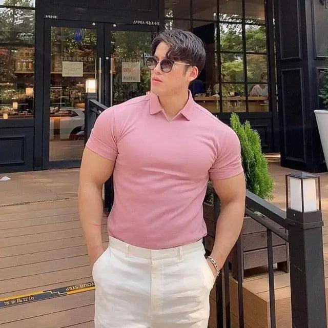 Men Gyms Fitness Modern Short Sleeve T-Shirt Male Bodybuilding Workout Polo Tees Tops Clothes Men's Muscle T-Shirt Plus Size Short Sleeve Polo