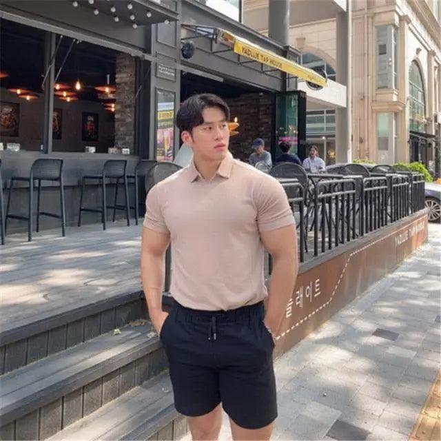 Men Gyms Fitness Modern Short Sleeve T-Shirt Male Bodybuilding Workout Polo Tees Tops Clothes Men's Muscle T-Shirt Plus Size Short Sleeve Polo