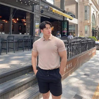Men Gyms Fitness Modern Short Sleeve T-Shirt Male Bodybuilding Workout Polo Tees Tops Clothes Men's Muscle T-Shirt Plus Size Short Sleeve Polo
