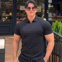 Men Gyms Fitness Modern Short Sleeve T-Shirt Male Bodybuilding Workout Polo Tees Tops Clothes Men's Muscle T-Shirt Plus Size Short Sleeve Polo