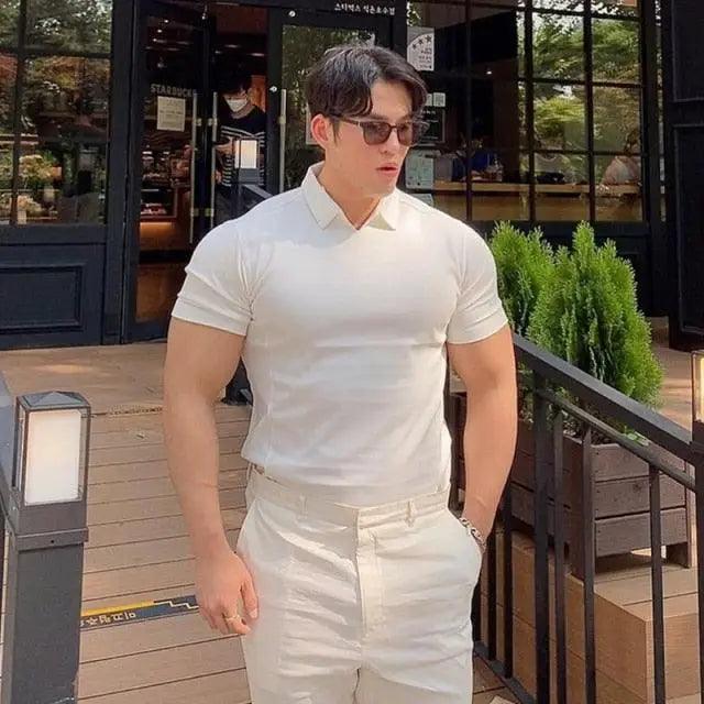 Men Gyms Fitness Modern Short Sleeve T-Shirt Male Bodybuilding Workout Polo Tees Tops Clothes Men's Muscle T-Shirt Plus Size Short Sleeve Polo