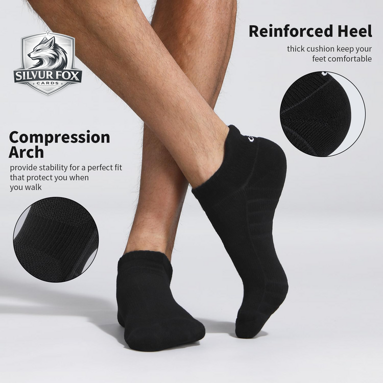 Cushioned athletic running ankle socks with reinforced heel and compression arch for comfort and support.