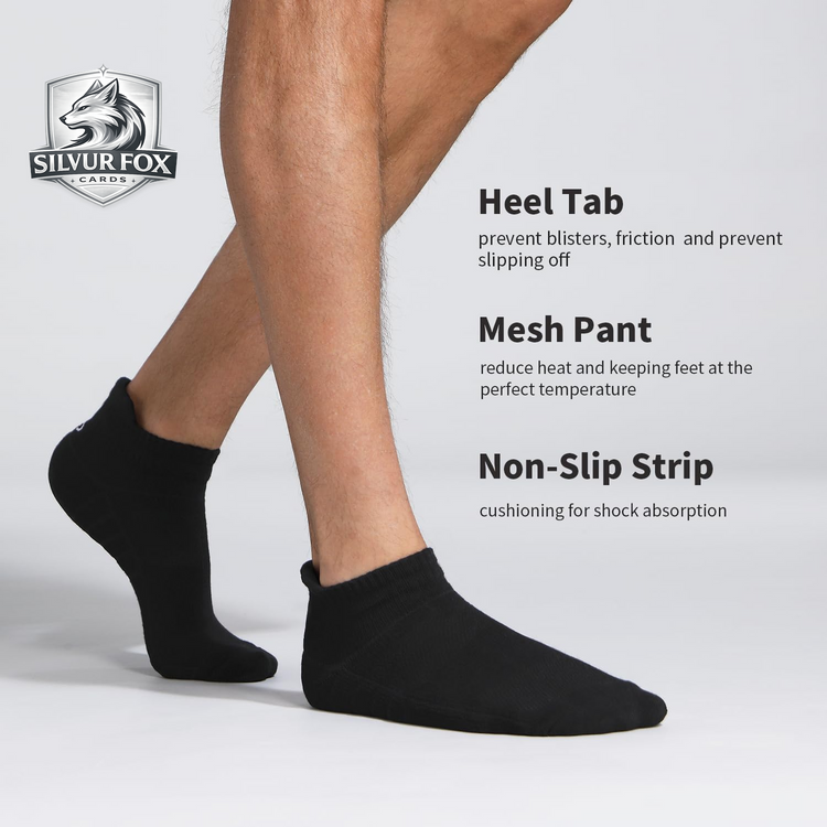 Cushioned athletic running ankle socks with heel tab and non-slip strip for comfort and shock absorption