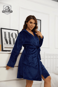Women Hooded Fleece Robe, Short Plush Robes for Womens with Hood Soft Warm Spa Bathrobe