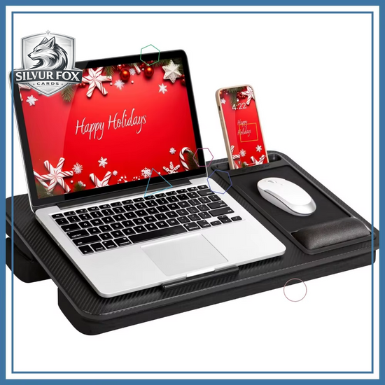 Adjustable Lap Desk with Memory Foam Wrist Rest, Mouse Pad, Phone Holder for 15.6 Inch Laptops